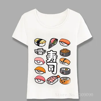 Japonsko Štýl Roztomilý Sushi Kawaii T-Shirt Módne Ženy T-Shirt Legrační Karikatúra Anime Dizajn Bežné Dievča Topy Roztomilý Tees Harajuku
