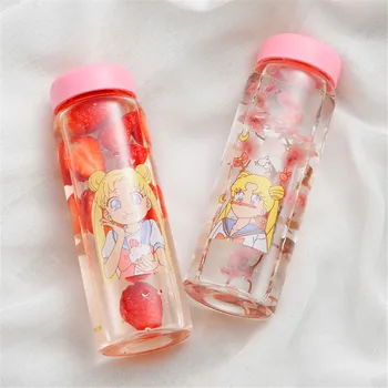 Japonské Kreslené Sklenené Fľaše 450 ml Vody, Šálka s Izolované Rukáv Študent Prenosné Fľaše na Mlieko, Džús, Káva Drinkware