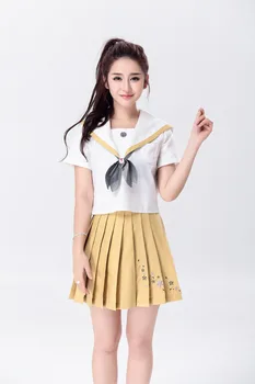 Japonský Mládež Školskú Uniformu Sladkých Dievčat, Výšivky Skladaná Sukňa Navy Námorník Školskú Uniformu Cosplay Kostým