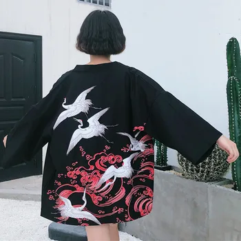 Japonský Orientálna Žeriav Sakura Kimono Haori Cardigan Čínskom Tang Vyhovovali Ukiyo-e Vaňa Župan Pyžamá pre Ženy Kabát Oblečenie