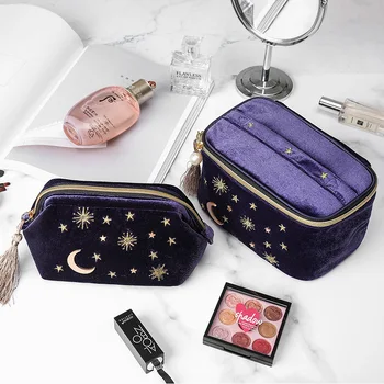 Japonský štýl velvet kozmetická taška veľká kapacita prenosné rúž kozmetické skladovanie šperky navy velvet strapec kozmetická taška