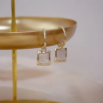 Japonský&Kórea Jemné Šperky 14K Skutočné Zlato Shell Námestie Visieť Náušnice pre Ženy, Luxusné Náušnice Kvapka