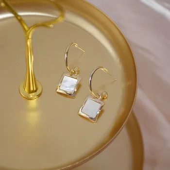 Japonský&Kórea Jemné Šperky 14K Skutočné Zlato Shell Námestie Visieť Náušnice pre Ženy, Luxusné Náušnice Kvapka