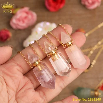 Jemná Crystal Esenciálny Olej Diffufer Šperky Biela Ružová Amethysts Quartz Šesťhranné Parfum Fľašu Náhrdelník Prívesok Pre Ženy