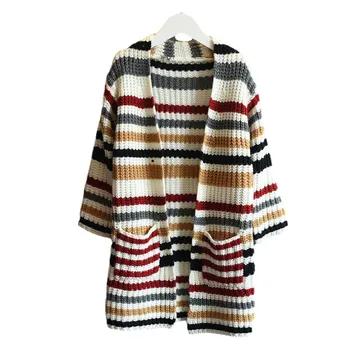 Jeseň dievčatá kabát hrubých čiar predĺžil farebný sveter baby girl sveter batoľa dievča zimné oblečenie