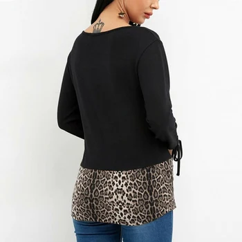Jeseň Plus Veľkosť Sveter Ženy Dlhý Rukáv Elegantné Nové Leopard Tlač Patchwork Jar Top Tees Femme Dámske Oblečenie