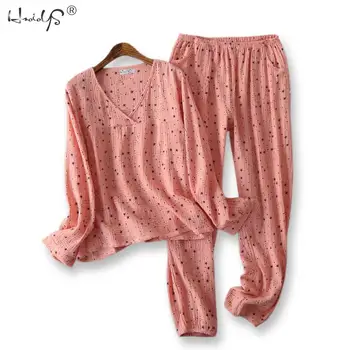 Jeseň žien bavlna gázy dlhým rukávom nohavice, pyžamá home service oblek