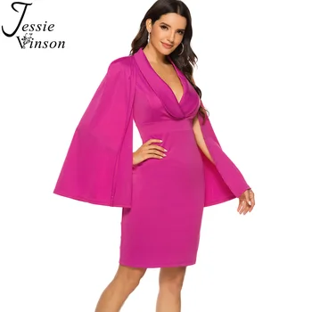 Jessie Vinson Elegantného tvaru Bat-krídlo Rukáv Cape Bodycon Šaty Ženy Sexy Čierne Party Šaty na Jeseň Koleno Dĺžke Šiat Vestidos