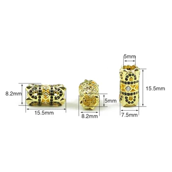 JHNBY 2ks Čierna Zirkón Geometrické Medi Dištančné korálky 15 mm Valec Crystal Charms Voľné korálky pre Šperky náramok, takže urob si sám