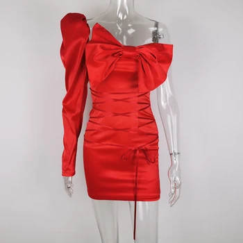 JillPeri Ženy Lomka Krku Jedného Pleca Mini Šaty, Sexy Štruktúrovaný Luk Červená Celebrity Narodeninovej Party Šaty Kríž Popruh Lístkového Oblečenie
