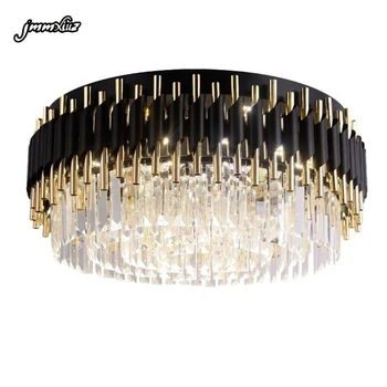 Jmmxiuz Moderné luxusné čierne + zlate luster osvetlenie veľkých kolo krištáľové lampy, obývacia izba, spálňa LED luster