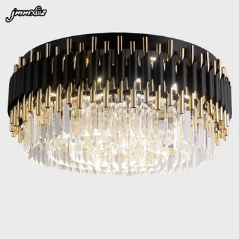 Jmmxiuz Moderné luxusné čierne + zlate luster osvetlenie veľkých kolo krištáľové lampy, obývacia izba, spálňa LED luster