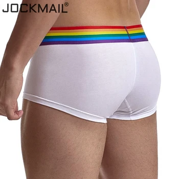 JOCKMAIL pánske boxerky bavlna rainbow sexy mužov bielizeň pánske spodky muž nohavičky šortky U vypuklé puzdro pre gay Biela Čierna