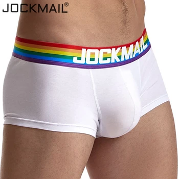 JOCKMAIL pánske boxerky bavlna rainbow sexy mužov bielizeň pánske spodky muž nohavičky šortky U vypuklé puzdro pre gay Biela Čierna