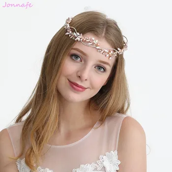 Jonnafe 2019 Rose Gold Leaf Headpiece Očarujúce Svadobné Hlavový Most Tiara Svadobné Vlasy Viniča Príslušenstvo Ručné Ženy Šperky