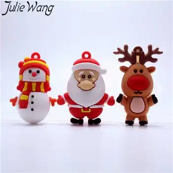 Julie Wang 20PCS Silikónové Vianočné Kúzlo Pre Keychain Cartoon Santa Snehuliak Jeleň Šperky, Takže Doplnok prívesok na Dekorácie