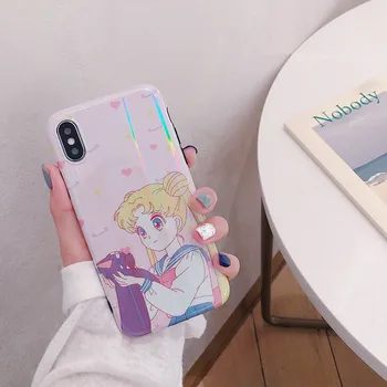 Kawaii Japonské Anime Sailor Moon Luna Mačka Telefón puzdro Pre iPhone 6 6 Puls 6 7 8 Puls X Blu-ray Laser Silikónové Mäkké Zadný Kryt