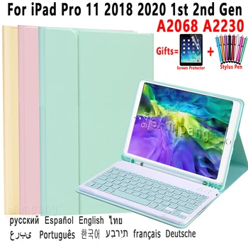 Keyboard Case For iPad Pro 11 2018 2020 1. 2. Generácie A2068 A2230 Odnímateľný Bluetooth Klávesnica Pu Kožené Kryt Plášťa