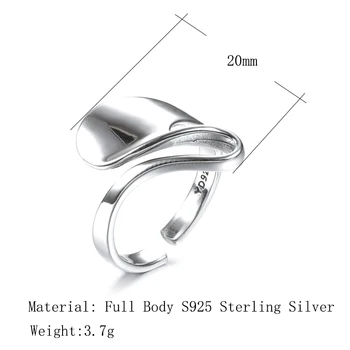 Kinel Autentické 925 Sterling Silver Vlna Geometrické Nastaviteľný Krúžok Kórejský Štýl, Šperky, Svadobné Party Jemný Strieborný Prsteň Dámy