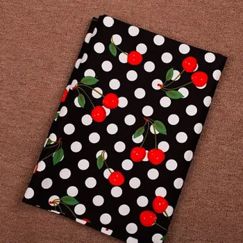 Klasická Veľká Čierna Biela Polka Dot & Red Cherry Vytlačí Bavlna Spandex Textílie Pre DIY Šitie 50x140cm