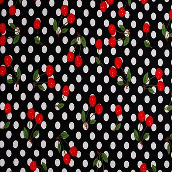 Klasická Veľká Čierna Biela Polka Dot & Red Cherry Vytlačí Bavlna Spandex Textílie Pre DIY Šitie 50x140cm