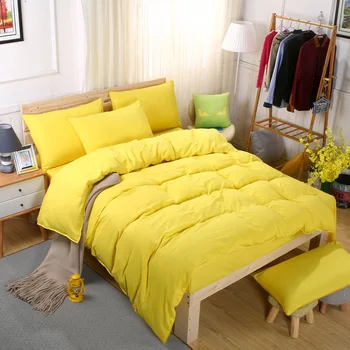 Klasické Jednoduché jednofarebné posteľná bielizeň Sady Kráľ, Kráľovná Plný Twin veľkosť Čistá Žltá Obliečky Kryt Plochý List obliečka na vankúš(s) set 3/4PCs
