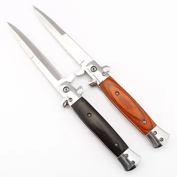 Klasický skladací nôž talianskej mafie skladací nôž 440C drevo čepeľ, rukoväť, vonkajšie vrecko turistika kempovanie prežitie taktický nôž