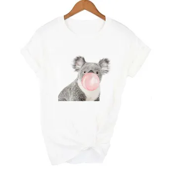 Koala Žuvačky Tlač Ženy Tričko Lete Harajuku Ružová Bubble Gum Dievčatá Lumbálna Tee Tričko Kawaii Roztomilý Topy, Tričká