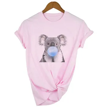 Koala Žuvačky Tlač Ženy Tričko Lete Harajuku Ružová Bubble Gum Dievčatá Lumbálna Tee Tričko Kawaii Roztomilý Topy, Tričká