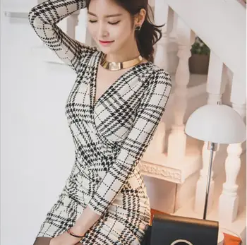 Kockované šaty 2019 výbuchu modely slim žien tenký, univerzálny zahraničného obchodu package hip šaty jar jeseň bunda šaty 4219