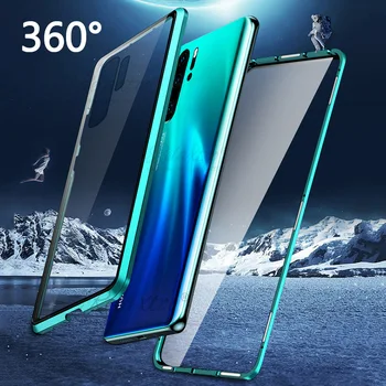 Kovové Telefón puzdro Na Huawei p30 lite pro Prípade 360 Magnetické Dvakrát strane Tvrdeného Skla Pre huawey p 30 p30lite p30pro Kryt capa