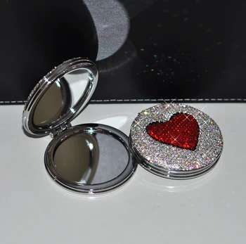 Kreatívne Prenosné Vreckové Zrkadlo Bling Drahokamu Srdce Skladací Ručný Ozdobné Vrecko Mini Okrúhle Zrkadlo Márnosť Dekor