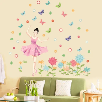 Krásna Balerína dievča stenu, nálepky, PVC Materiálu DIY Motýľ kvety stenu detskej izby stenu spálne dekor nálepky