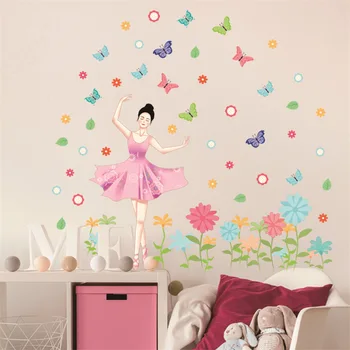 Krásna Balerína dievča stenu, nálepky, PVC Materiálu DIY Motýľ kvety stenu detskej izby stenu spálne dekor nálepky