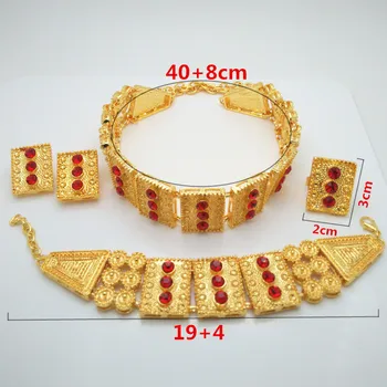 Kráľovstvo Ma Top Dubaj Zlatá Farba Šperky Sady Nigérijský Svadobné Afriky Rad Crystal Náhrdelník Náramok Náušnice Krúžok Veľké Šperky Set