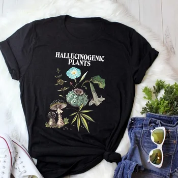 Kuakuayu-JBH Unisex Halucinogénne Rastliny T-Shirt Bokovky Vintage Módy Marihuany Húb Čaj