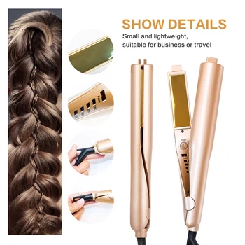Kulmy 2 v 1 Zlato Twist Vlasy, kulmy na vlasy & Tvárniace Nástroje Vlasy Curler Elektrické Hair Straightener Štetec Plochý Žehlička