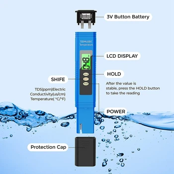 Kvalita vody Tester s Podsvietený LCD Sn PH Meter s 3 v 1 TDS+EK+Temp Meter na Pitnú Vodu,Akvárium,Bazén,Spa