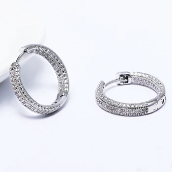Kvalitné strieborné pozlátené hoop náušnice whtie cz šperky klasické šperky rýchle dodanie kolo ženy náušnice