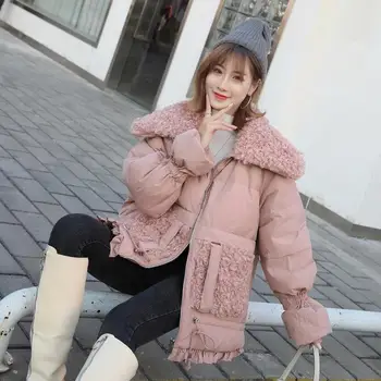 Kvalitné zimné kórejský módne nadol bunda ženy baránok vlasy šitie nadol bunda teplá zimná bunda krátka ženy nadol bunda