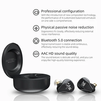 KZ SA08 Bluetooth 5.0 TWS Pravda, Bezdrôtové HIFI Slúchadlá 8BA Ovládač Jednotky In-Ear Slúchadlá Hra Hluku-Zrušenie Slúchadlá Z1 S1D SKS