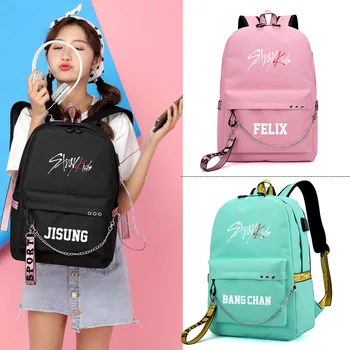 Kórejský Kapela Túlavé Deti CHANGBIN SEUNGMIN Ženy Batoh Plátno Školské Tašky pre Dospievajúce Dievčatá, Ženy, Ružová Tašky Notebook Backpack