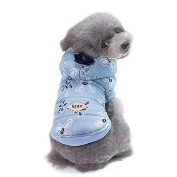 Kórejský Štýl, Oblečenie pre psy, Dva-legged Kabát s Kapucňou Hrubšie Teplé Kvet Vesta pre Psov Jeseň Zima Malá Teddy Denim Jacket Ropa