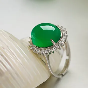 Kúzlo Green Jade Striebro 925 Krúžok Etnických Vintage Emerald Drahokam Svadobné Zásnubné Prstene Pre Ženy, Ženské Jemné Šperky Dary