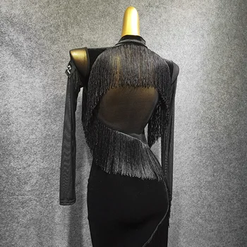 Latinské Tanečné Šaty pre Ženy Black Strapec Velvet Vestido De Mujer Latina Tanečné Nosiť Spoločenský Tanec Black Lemovaný Sexy Šaty
