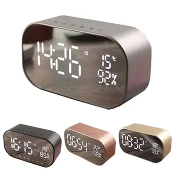 LCD Digitálny Duálny Alarm Zrkadlo Hodiny Bezdrôtové Bluetooth Reproduktorov Bass, FM Rádio, USB Nabíjací Kábel, Prehrávač Hudby Spánok Teplota