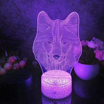 Led 3D Nočné Svetlo Vlk Hlavu Vzor Obrázok Nočného pre Dieťa Spálňa Decor Stolná Lampa 16 Farieb s diaľkovým