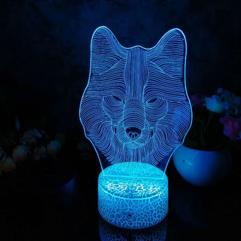 Led 3D Nočné Svetlo Vlk Hlavu Vzor Obrázok Nočného pre Dieťa Spálňa Decor Stolná Lampa 16 Farieb s diaľkovým