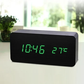 LED Alarm, Drevené Hodiny Digitálne Teplota Elektronické Zvuky, Ovládanie Na Ploche Stola Domov TB Predaj