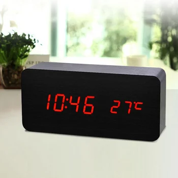 LED Alarm, Drevené Hodiny Digitálne Teplota Elektronické Zvuky, Ovládanie Na Ploche Stola Domov TB Predaj